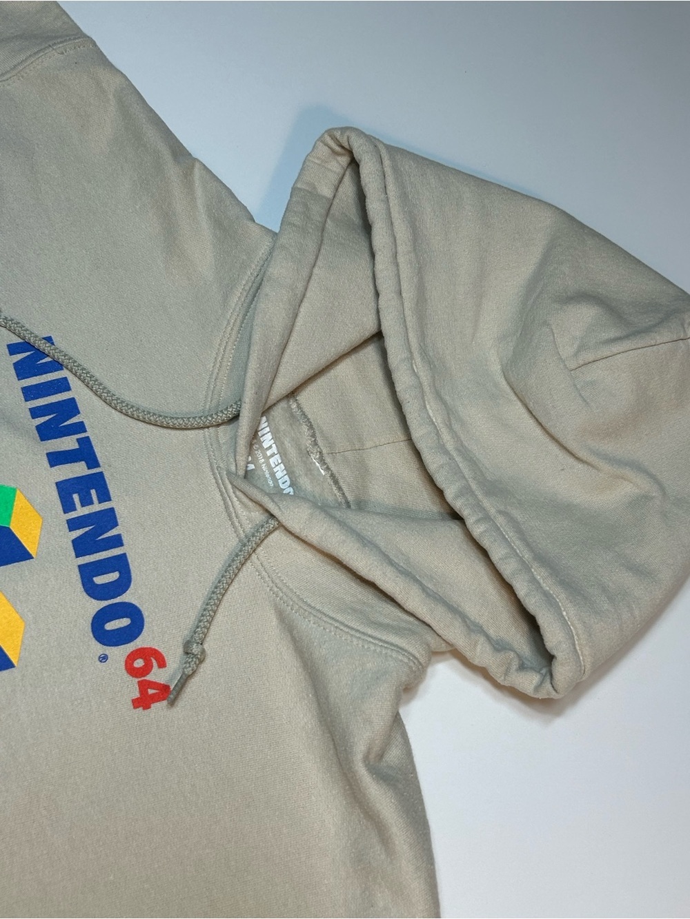 Official Nintendo 64 Retro Logo Graphic Sleeve Print Hoodie Tan Cream - Picture 4 of 8